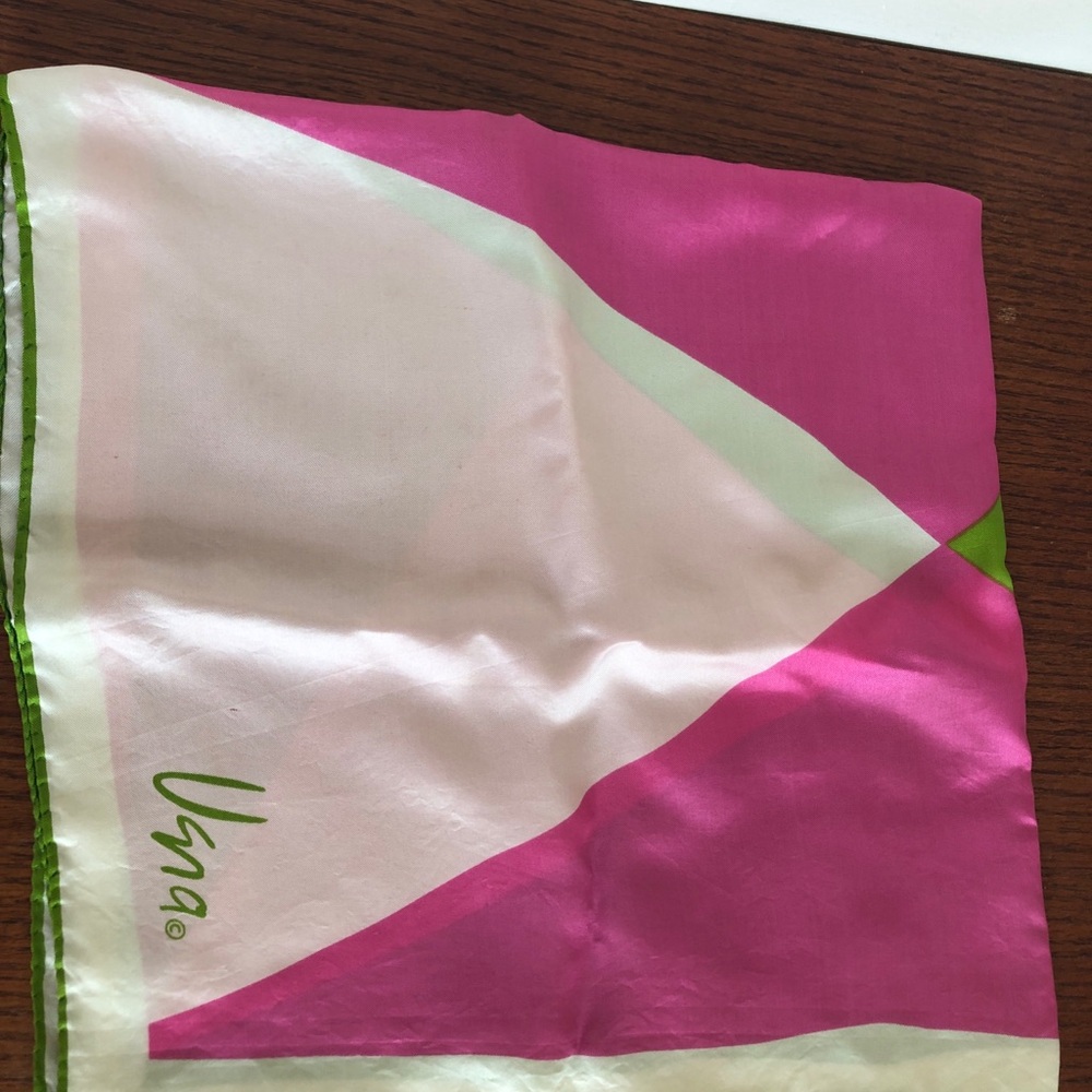 Vintage Vera Silk blend 23” Square White, Pink and Green Scarf